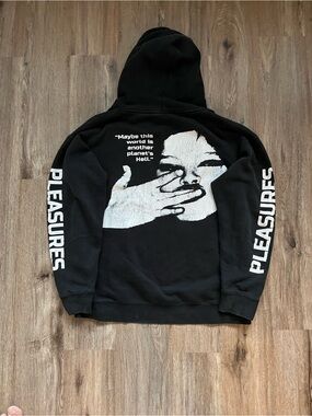Y2K Pleasures Cocaine black cotton hoodie with white graphic. Size L #streetwear